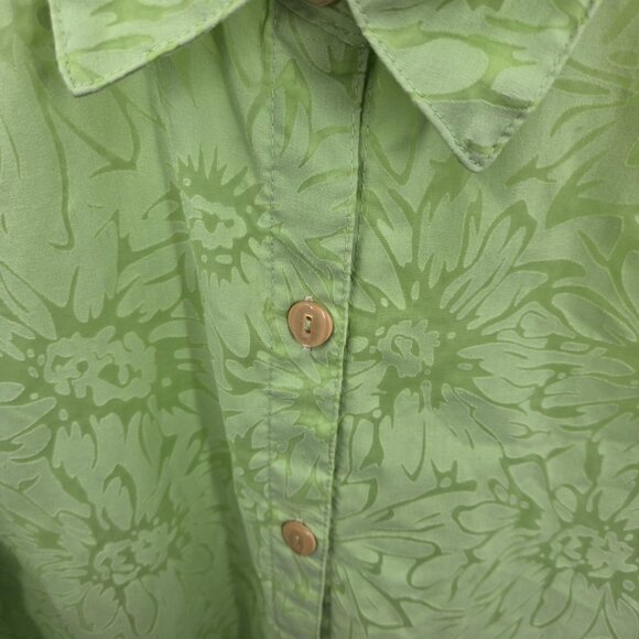Sag Harbor Lime Green Floral Button Up Sheer Cotton/Poly Blend Medium - Picture 5 of 11